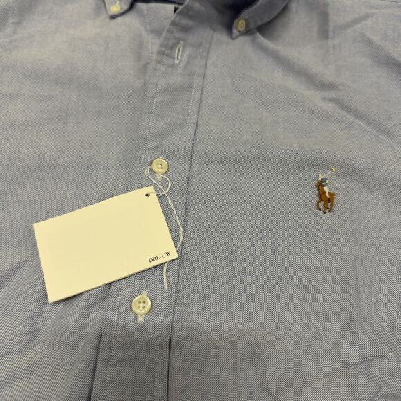 POLO RALPH LAUREN BUTTON DRESS SHIRT -17 35- BIG -BLUE OXFORD YARMOUTH -PONY - Picture 6 of 9